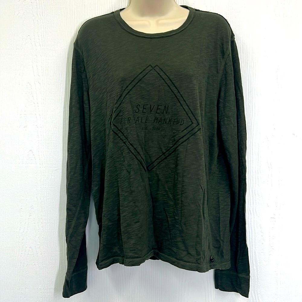 7 For All Mankind - Olive Green Seven For All Mankind Long Sleeve T Shirt Size S